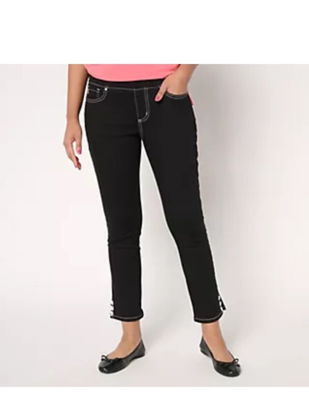 Belle by Kim Gravel Black Ankle Jeans White Stitching Triple luxe Denim Size 10